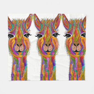 Cute and Colourful Llama Fleece Blanket