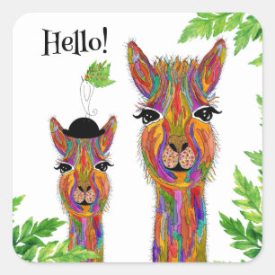 Cute and Colourful Llama Hello Stickers