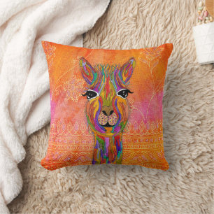 Cute and Colourful Llama Throw Pillow