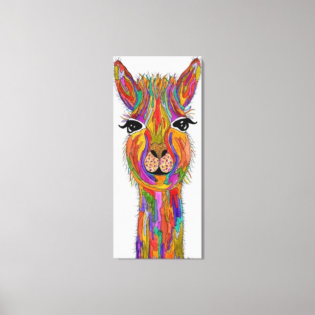 Cute and Colourful Llama Wrapped Canvas (Front)