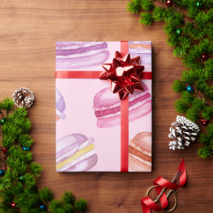 cute and colourful Macarons on pink background Wrapping Paper