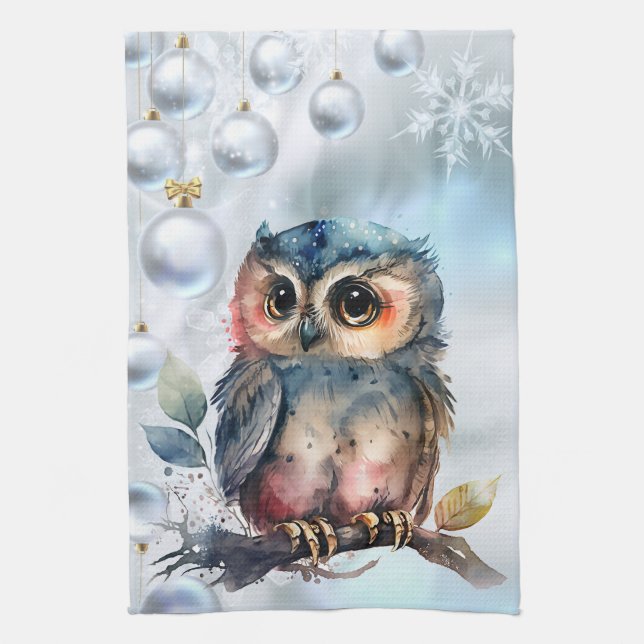 Cute and Colourful Owl Christmas Kitchen Towel (Vertical)