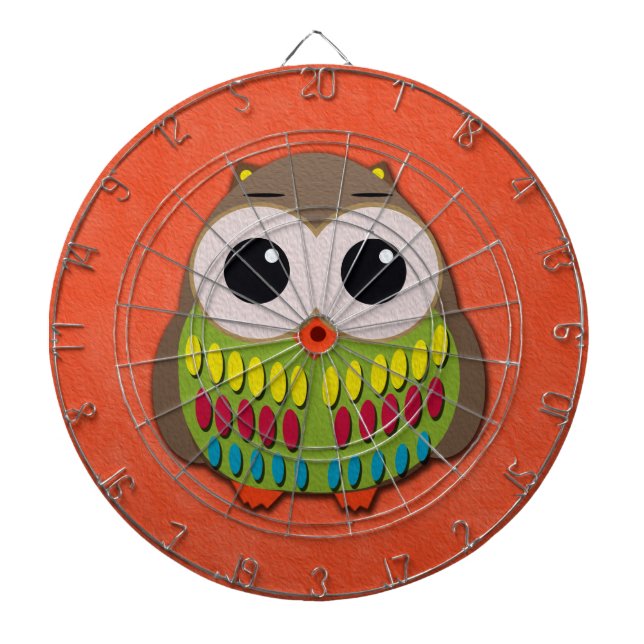 Cute and Colourful Owl Orange Dartboard (Front)