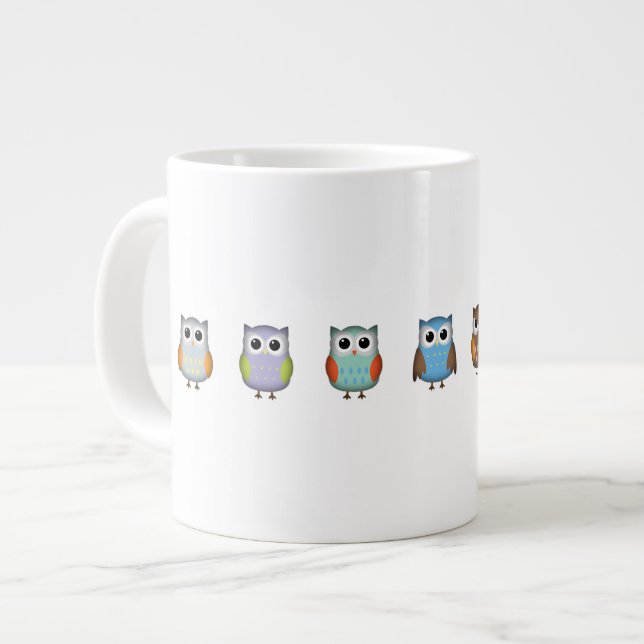 Cute and Colourful Owls Large Coffee Mug (Front Left)