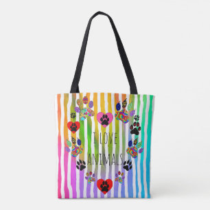 Cute and Colourful Pet Paws Heart Tote Bag
