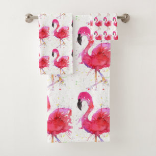 Cute and Colourful Pink Flamingo Bathroom Towel Se