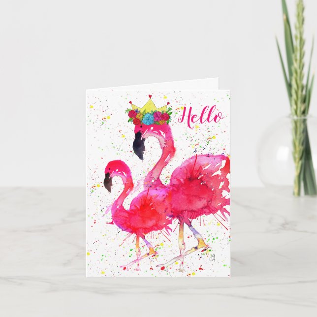 Cute and Colourful Pink Flamingo Greeting Card (Front)