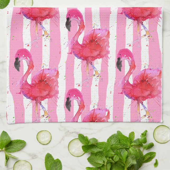 Cute and Colourful Pink Flamingo Kitchen Towel (Folded)