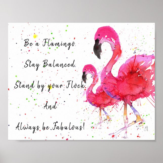 Cute and Colourful Pink Flamingo Poster 10"x8" (Front)