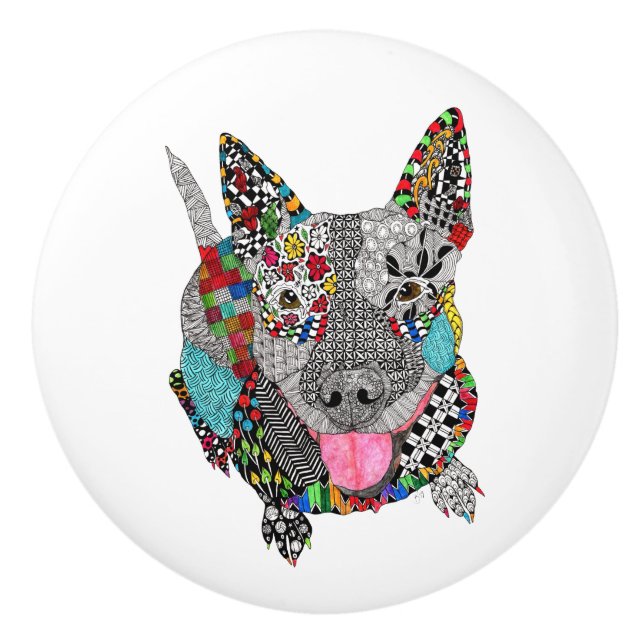 Cute and Colourful Pit Bull Door Knob (Front)
