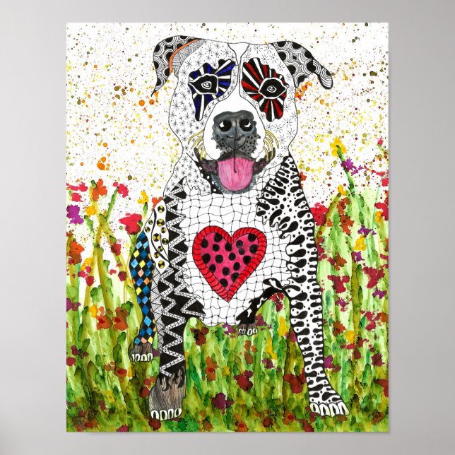 Cute and Colourful Pit Bull Poster - 11x14" (Front)