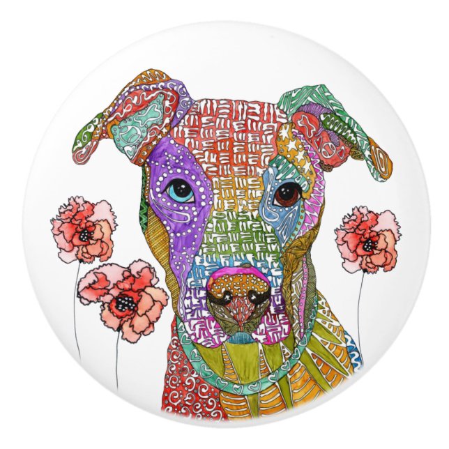Cute and Colourful Pitbull Door Knob (Front)