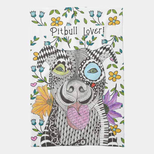 Cute and Colourful Pitbull Kitchen Towel (Vertical)