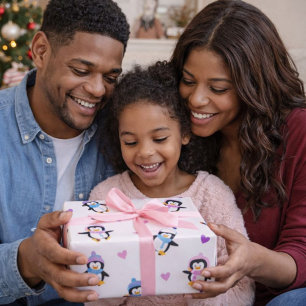 Cute and Colourful Playful Penguins  Wrapping Paper