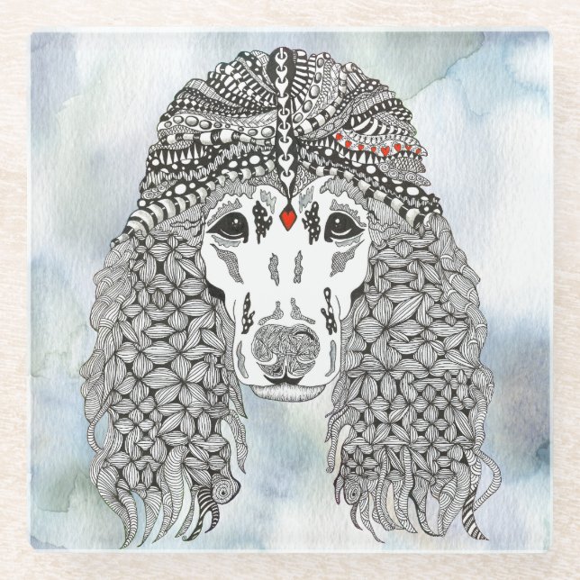 Cute and Colourful Poodle Dog Glass Coaster (Front)