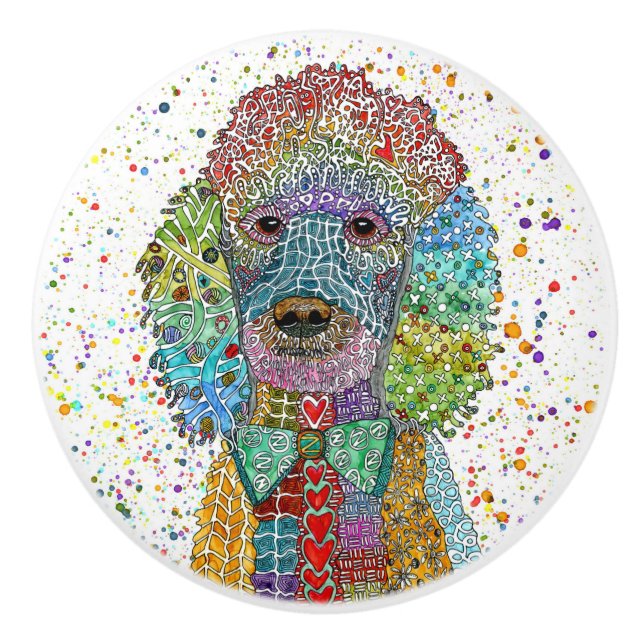 Cute and Colourful Poodle Goldendoodle Ceramic Knob (Front)