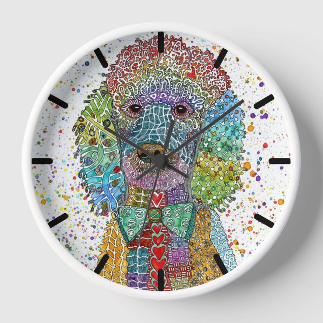 Cute and Colourful Poodle Goldendoodle Clock (Front)