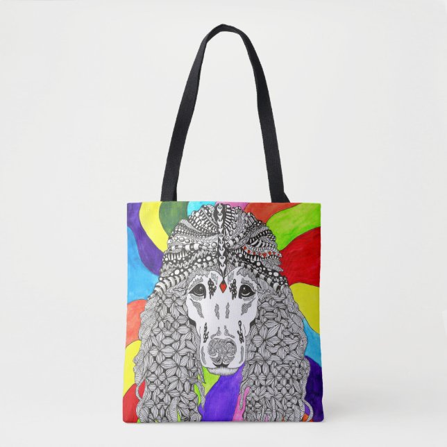 Cute and Colourful Poodle Tote Bag (Front)