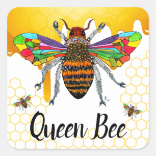 Cute and Colourful Queen Bee Square Sticker
