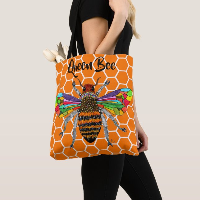 Cute and Colourful Queen Bee Tote Bag (Close Up)