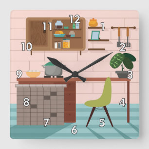 Cute and Colourful Retro Kitchen Square Wall Clock