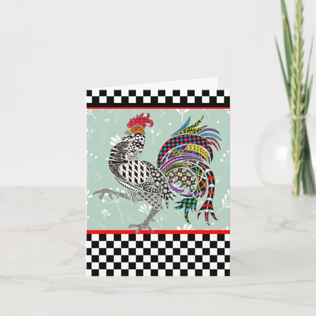 Cute and Colourful Rooster Greeting Card (Front)
