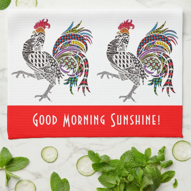 Cute and Colourful Rooster Kitchen Towel (Folded)