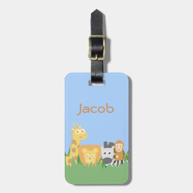Cute and Colourful Safari Animals Luggage Tag (Front Vertical)