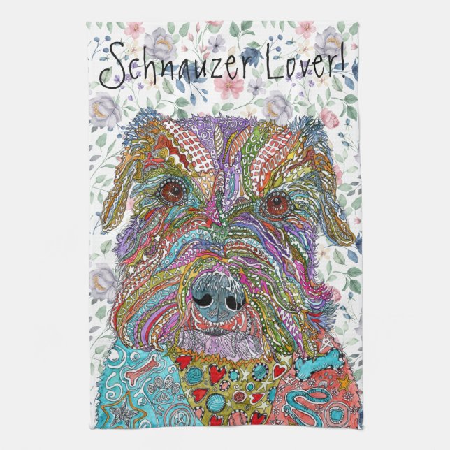 Cute and Colourful Schnauzer Lover Kitchen Towel (Vertical)