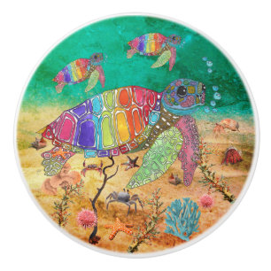 Cute and Colourful Sea Turtle   Ceramic Knob