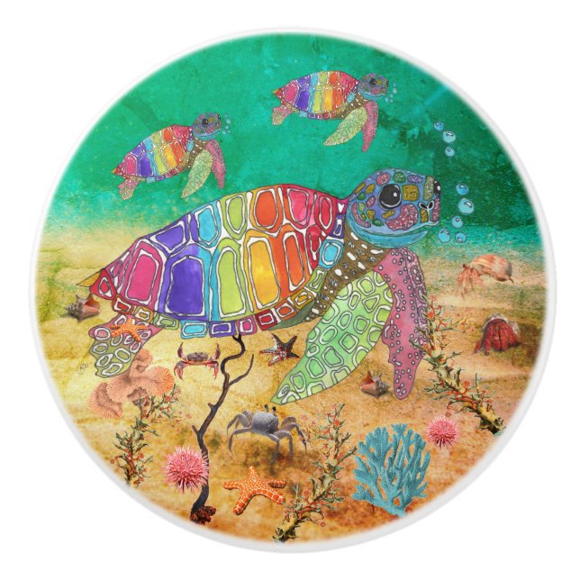 Cute and Colourful Sea Turtle   Ceramic Knob (Front)