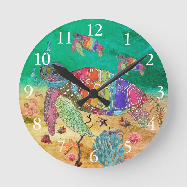 Cute and Colourful Sea Turtle Clock (Front)