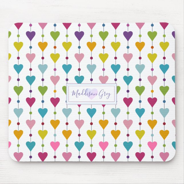 Cute and Colourful Seamless Hearts Pattern Monogra Mouse Mat (Front)