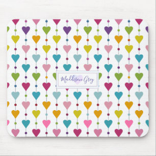 Cute and Colourful Seamless Hearts Pattern Mouse Mat