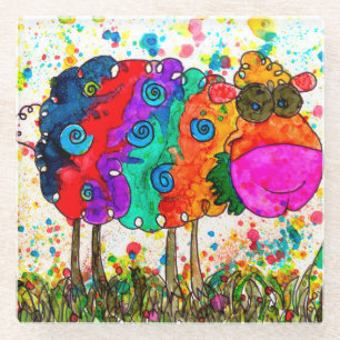Cute and Colourful Sheep Trivet Glass Coaster
