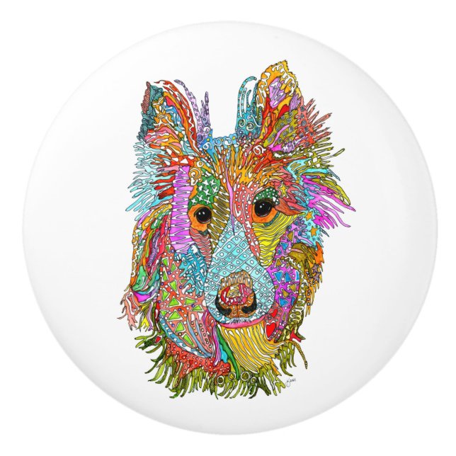 Cute and Colourful Sheltie Door Knob (Front)