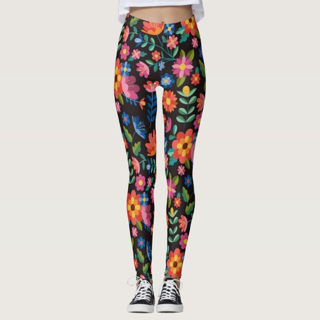 cute and colourful spring flowers leggings (Front)