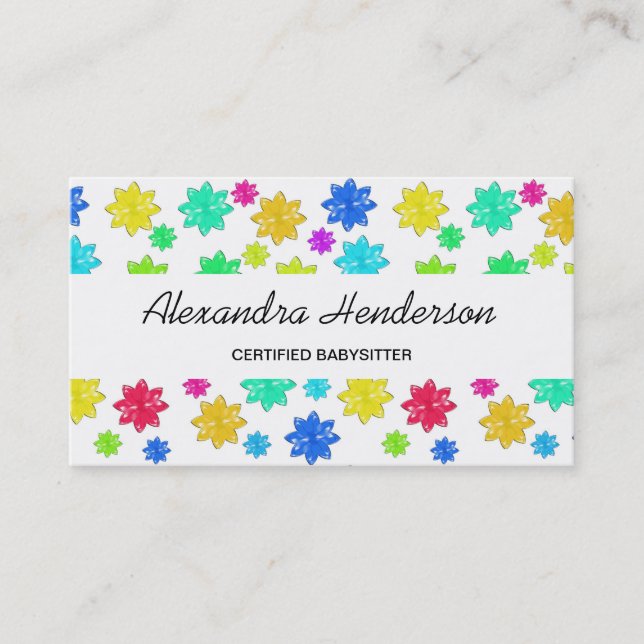 Cute and Colourful Stars Babysitter Child Care Business Card (Front)
