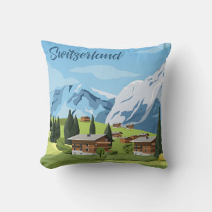 Cute and Colourful Switzerland Cartoon Drawing Cushion