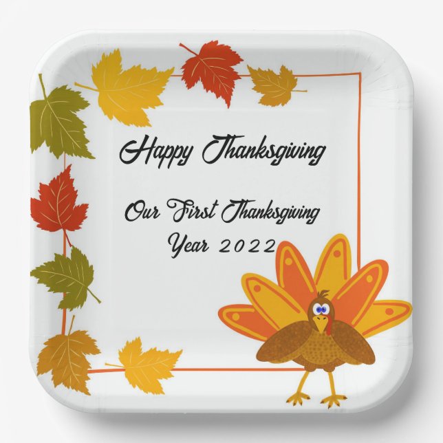 Cute and colourful Turkey Thanksgiving  Paper Plate (Front)