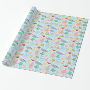 Cute and Colourful Underwater Animals Pattern Wrapping Paper