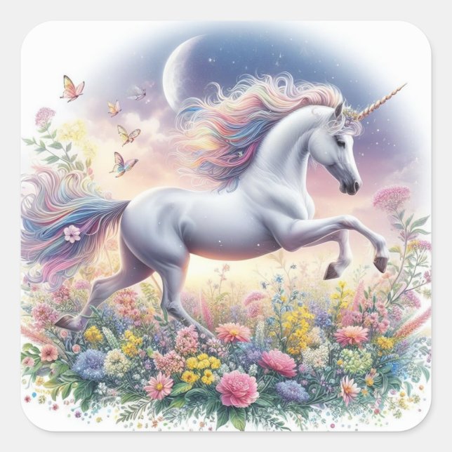 Cute and colourful Unicorn  Square Sticker (Front)