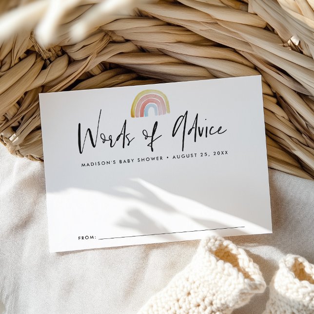 Cute and Colourful Watercolor Rainbow Baby Shower Advice Card (Creator Uploaded)