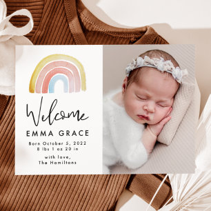 Cute and Colourful Watercolor Rainbow Birth Announcement