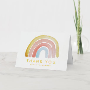 Cute and Colourful Watercolor Rainbow Thank You Foil Greeting Card
