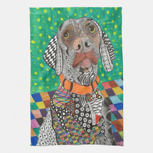 Cute and Colourful Weimaraner Kitchen Towel (Vertical)
