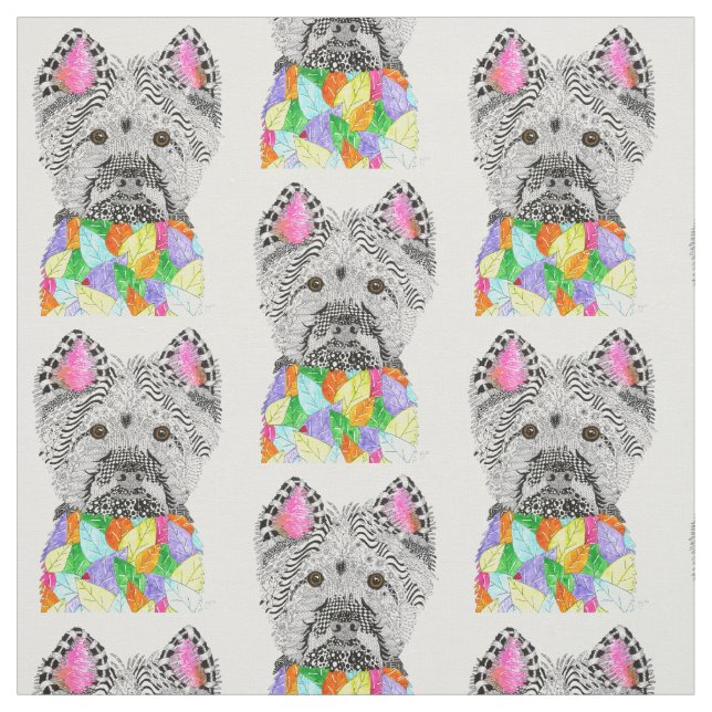 Cute and Colourful West Highland Terrier Fabric (Swatch)