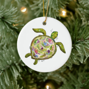 Cute and Colourful Whimsical Sea Turtle Ceramic Tree Decoration