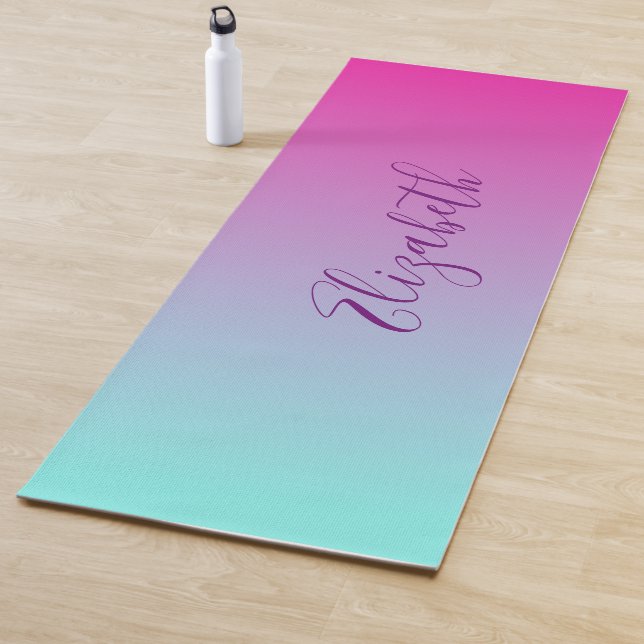 Cute and Comfortable Fuchsia and Blue Ombre Yoga Mat (In Situ)