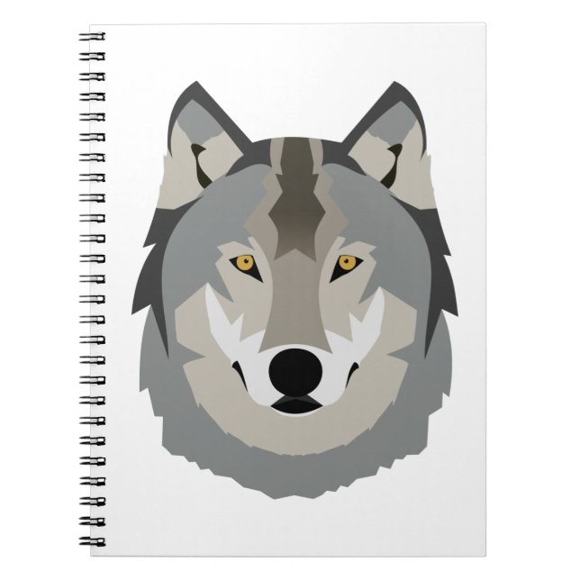 Cute and Cool Grey Wolf Face, Illustrated Animal Notebook (Front)